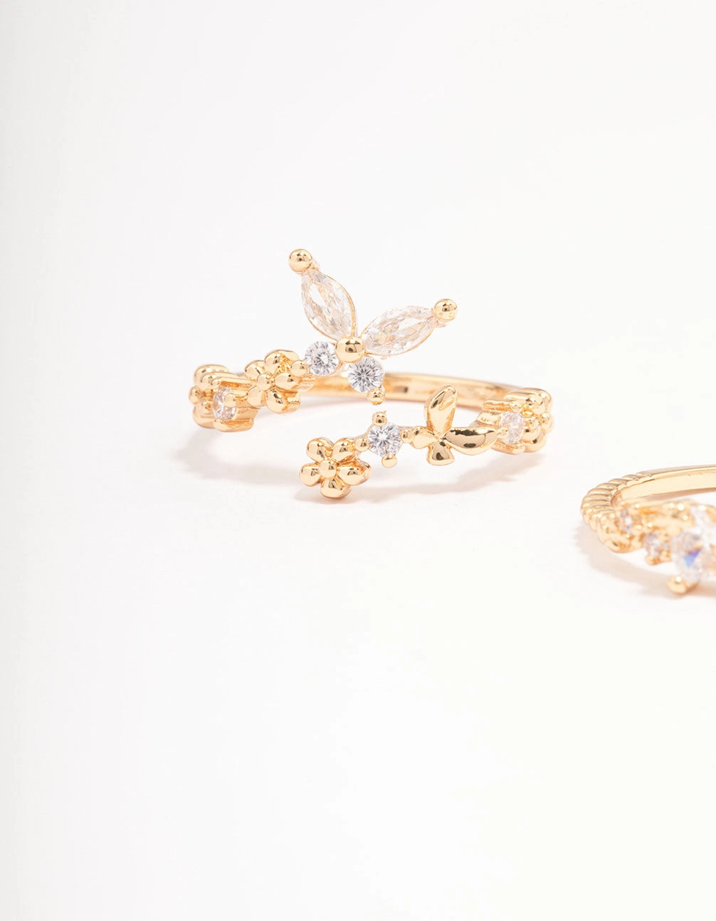 Gold Plated Floral Stone Ring Pack Refined Light Metallic Touch