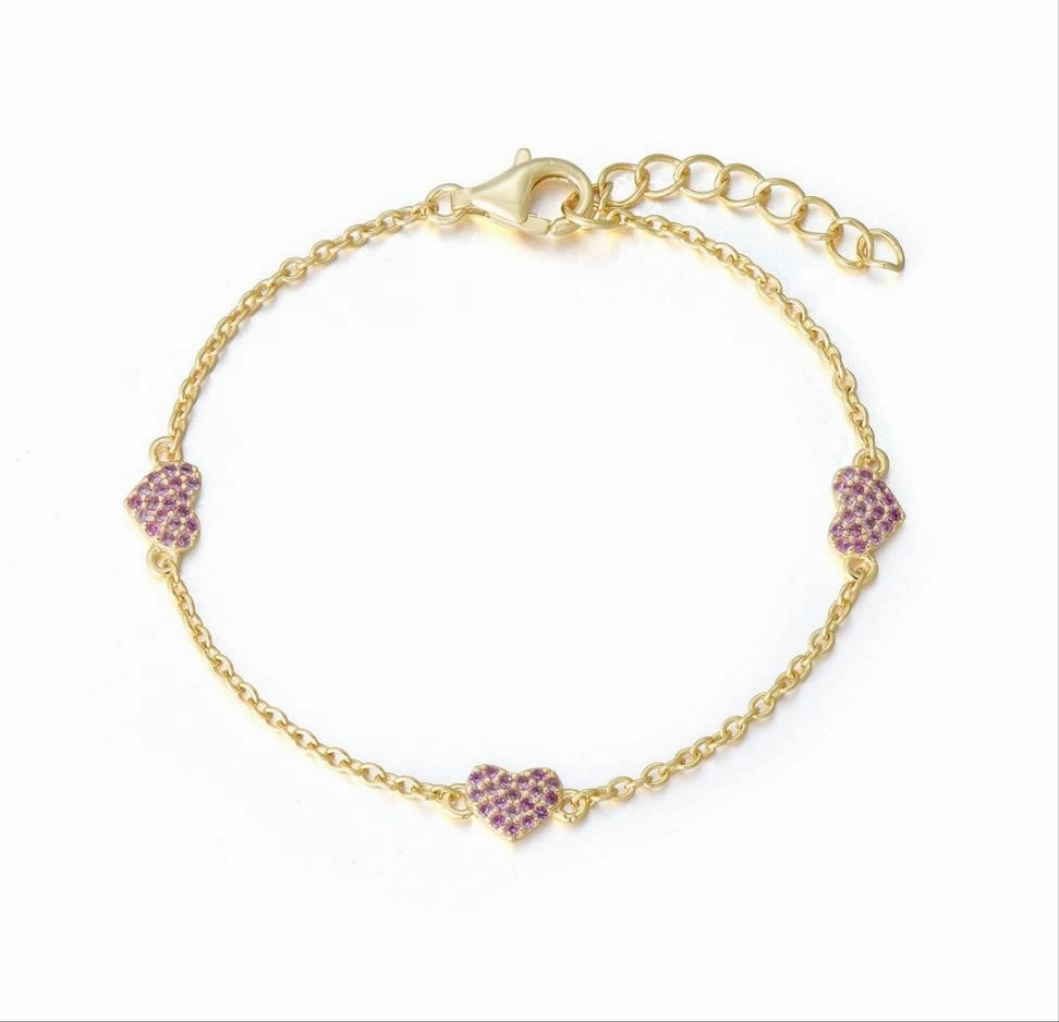 Street Style Gold Plated Sterling Silver Heart Station Bracelet