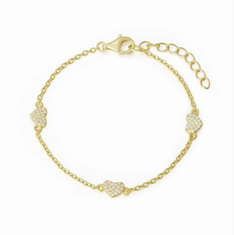 Gold Plated Sterling Silver Heart Station Bracelet Fashion Accent