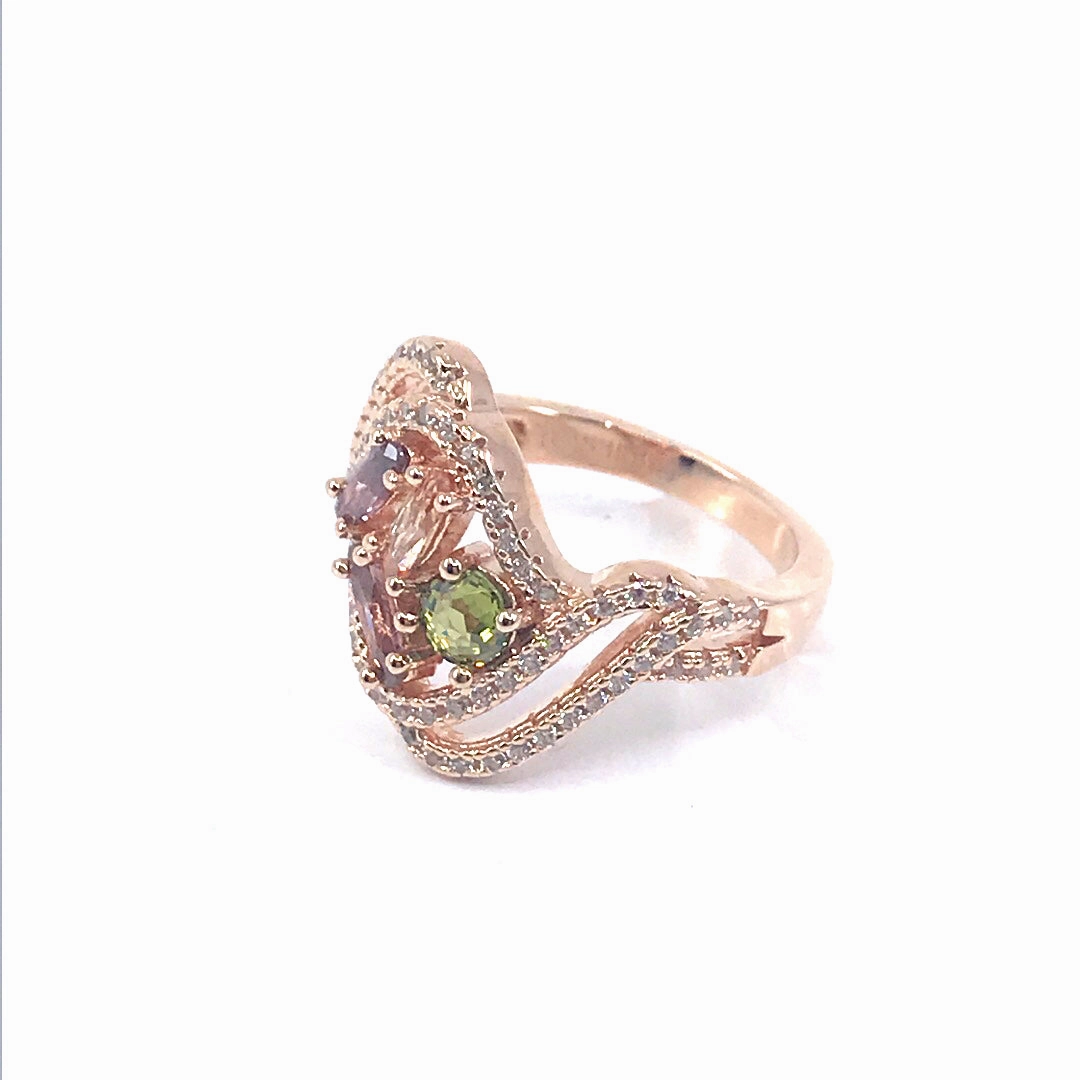 Elegant Appeal Sterling Silver Rose Plated Multicolor Ring