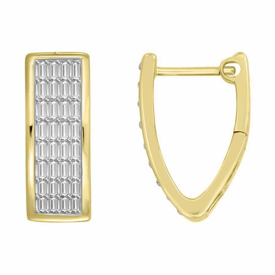 LADIES HUGGIES EARRINGS 0.50CT BAGUETTE DIAMOND 10K YELLOW GOLD Cool Form Fresh Pair