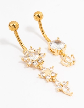 Gold Plated Surgical Steel Flower Power Belly Bar 2-Pack All Day Style