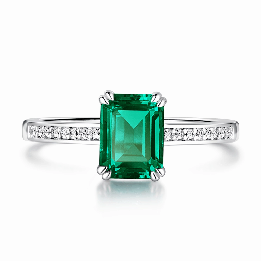 Shimmering Detail Petite Micropav?? Emerald Cut Emerald Ring