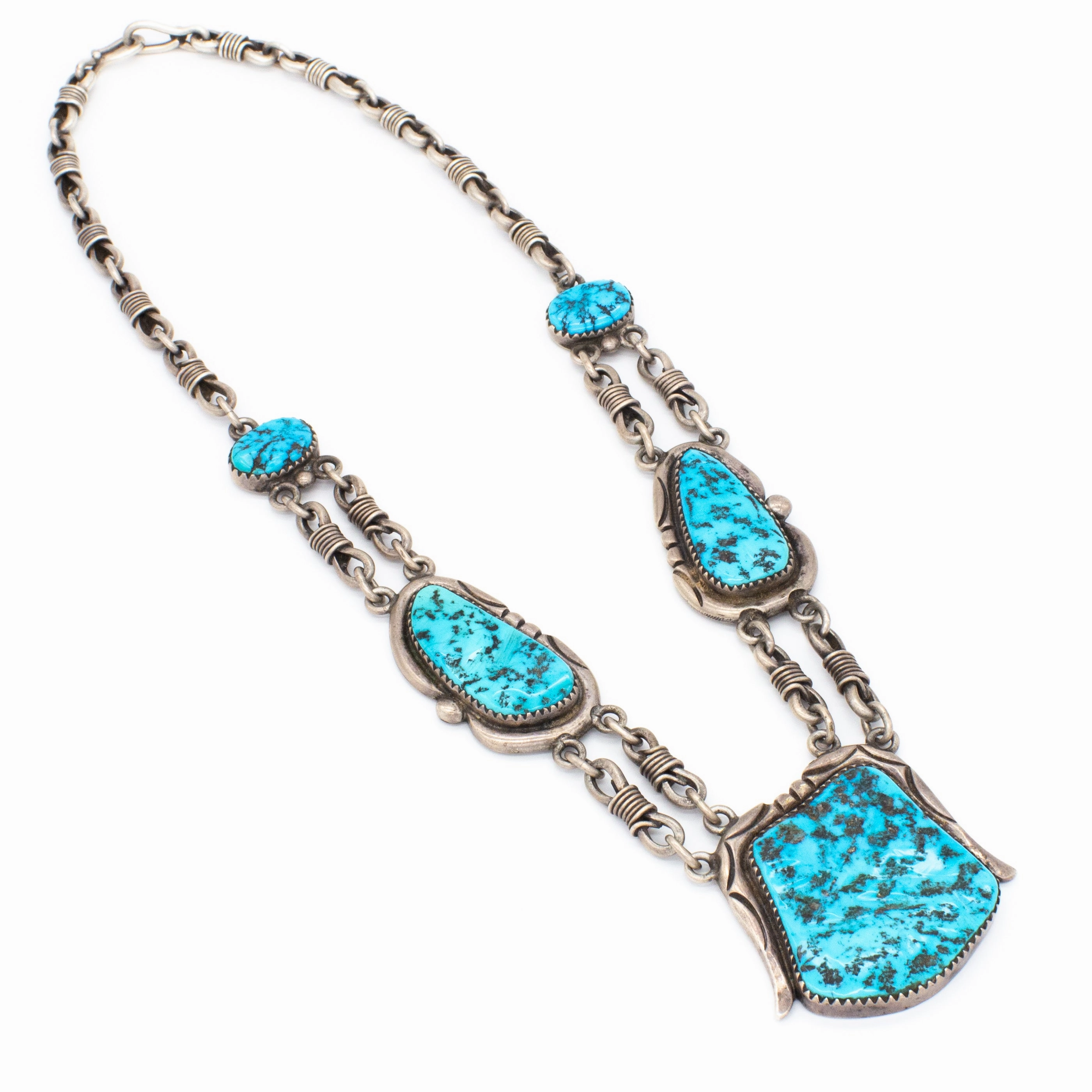 Soft Glamour Orville Tsinnie Navajo Handmade Sterling Silver Turquoise Necklace