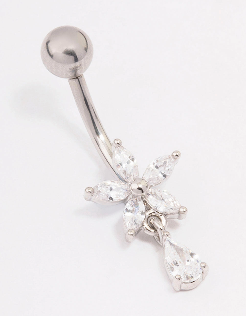 Surgical Steel Cubic Zirconia Flower Pear Belly Ring Dainty Design Soft Contrast