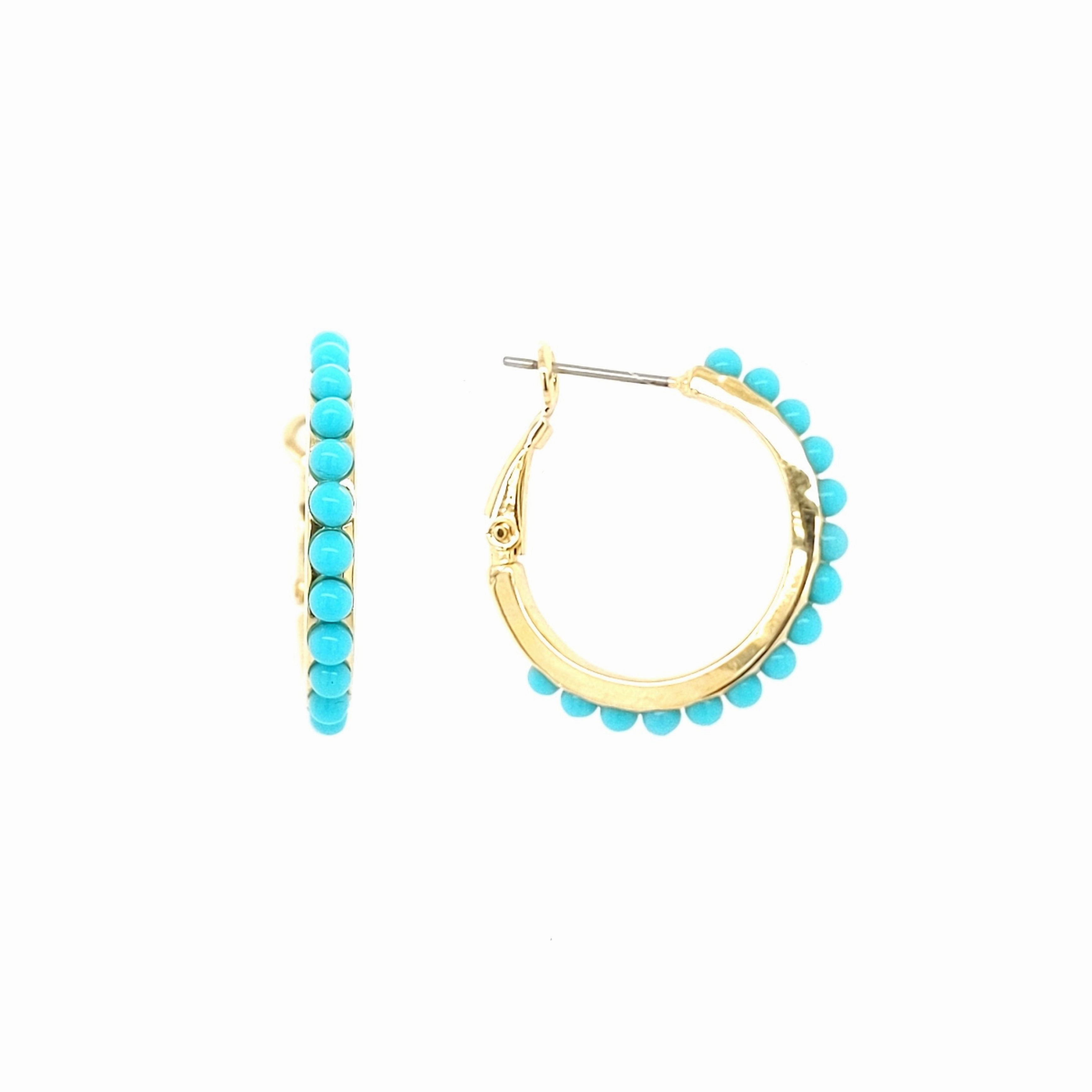 Gold Plated Surgical Steel Rounded Turquoise Huggie Earring Subtle Detail