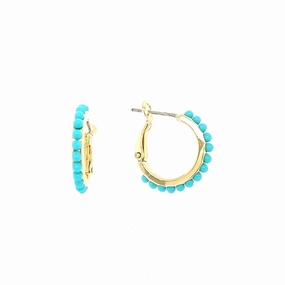 Pure Feature Gold Plated Surgical Steel Rounded Turquoise Huggie Earring