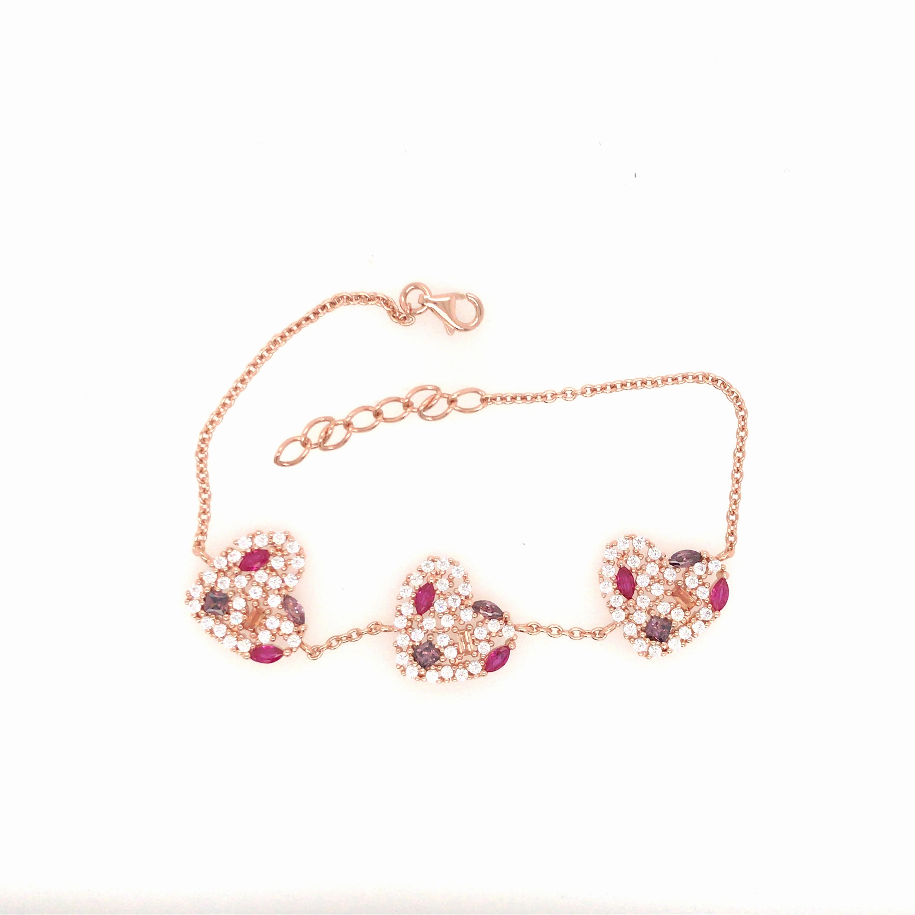 Exquisite Shine Night Shine Sterling Silver Heart CZ And Colored Stones Bracelet