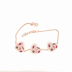 Exquisite Shine Night Shine Sterling Silver Heart CZ And Colored Stones Bracelet