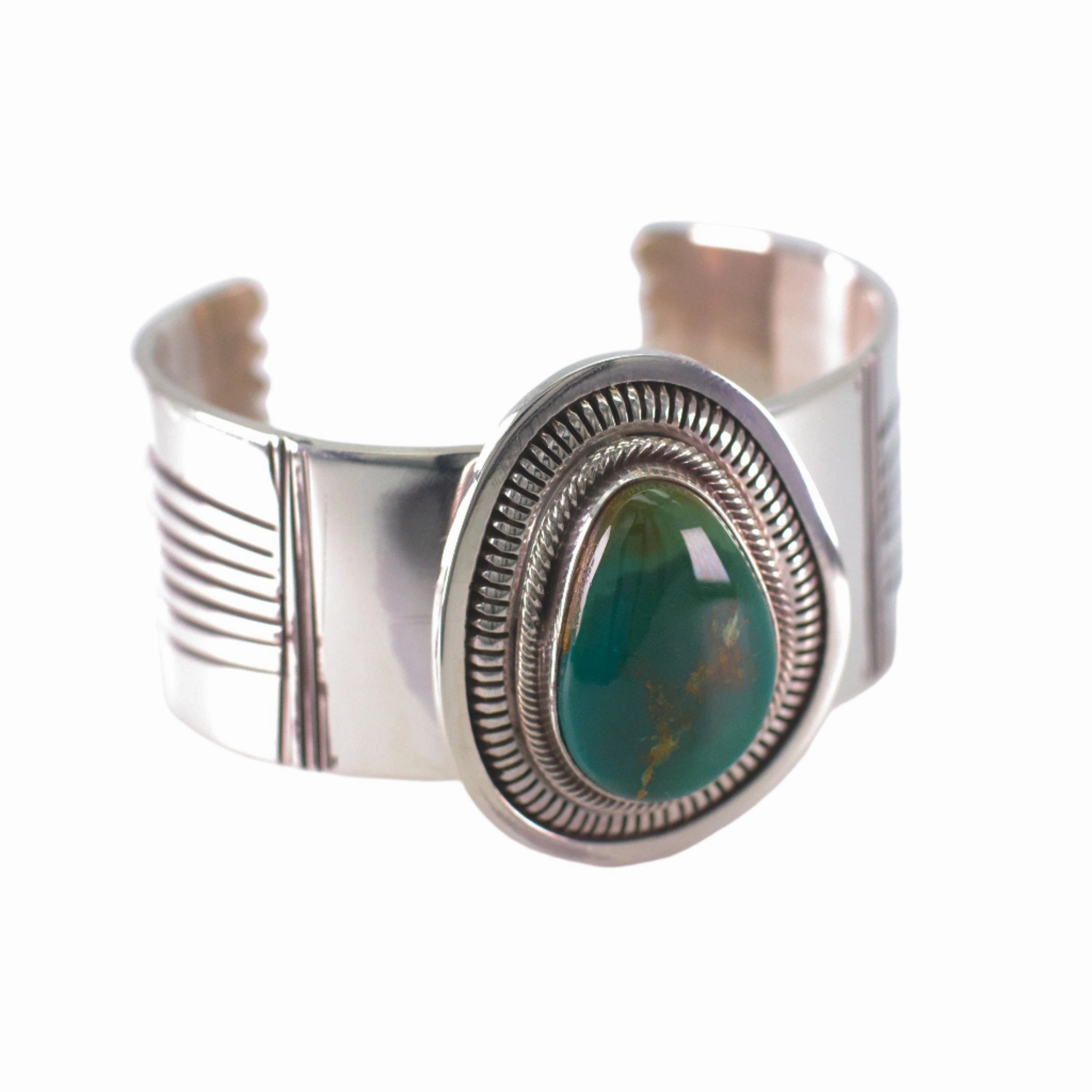 Sculpted Design Leonard Nez Navajo Handmade Sterling Silver Turquoise Cuff Bracelet