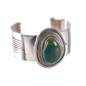 Sculpted Design Leonard Nez Navajo Handmade Sterling Silver Turquoise Cuff Bracelet