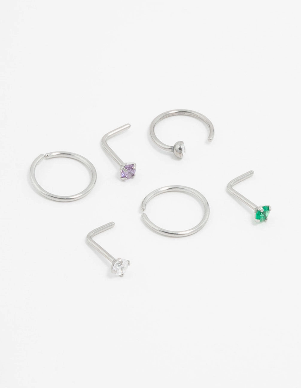 Refined Style Surgical Steel Pastel Cubic Zirconia Nose Stud & Ring 6-Pack