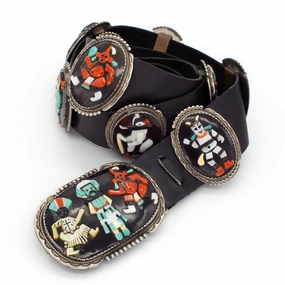 Refined Form Beverly Estate Zuni Handmade Inlay Sterling Silver Concho Belt