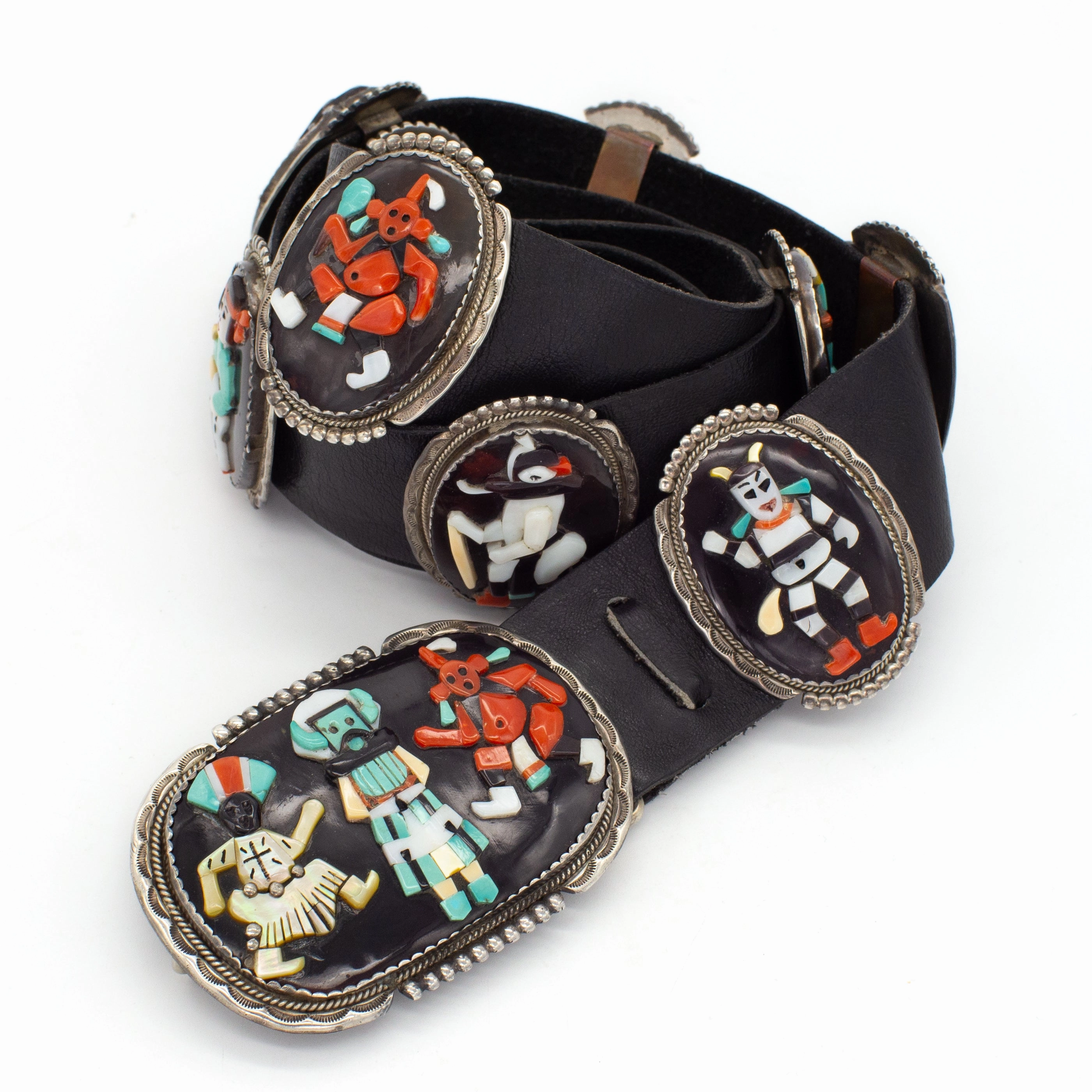 Refined Form Beverly Estate Zuni Handmade Inlay Sterling Silver Concho Belt