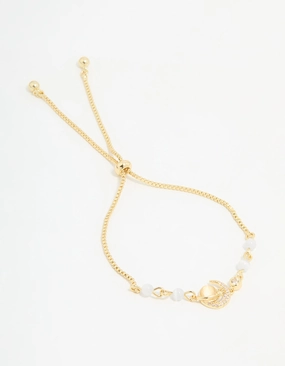 Gold Plated Cubic Zirconia Quartz Celestial Toggle Bracelet Mint State
