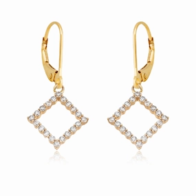 Gold Plated Surgical Steel Diamond Shape Outline Micropave Earring Glittering Sparkle Classic Fashion