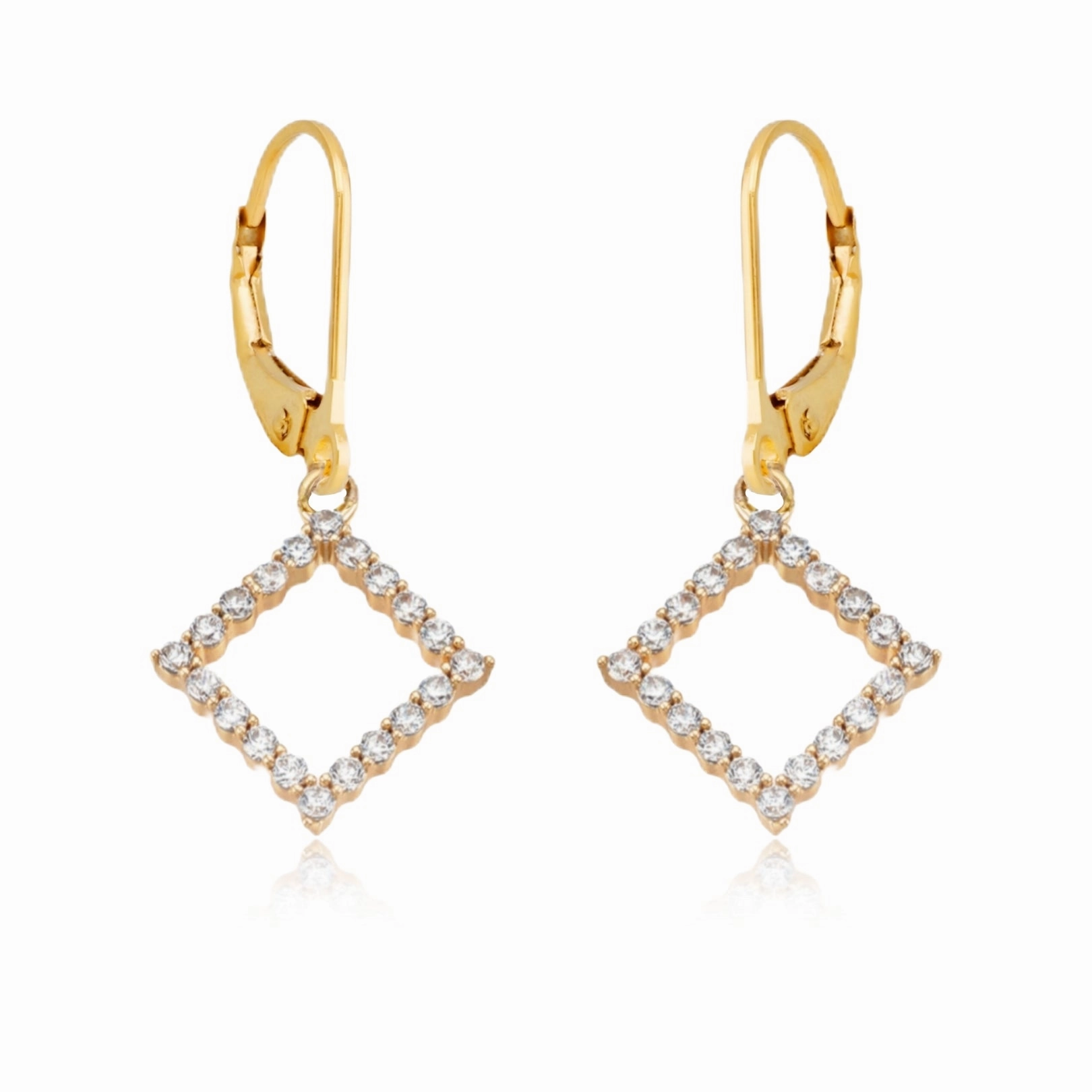 Gold Plated Surgical Steel Diamond Shape Outline Micropave Earring Glittering Sparkle Classic Fashion