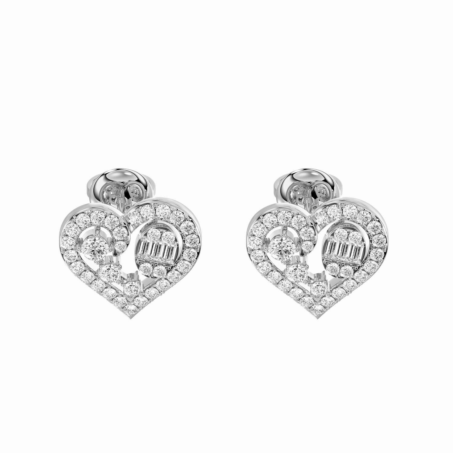 Event Look Sparkling Jewelry LADIES EARRINGS 0.75CT ROUND/BAGUETTE DIAMOND 14K WHITE GOLD