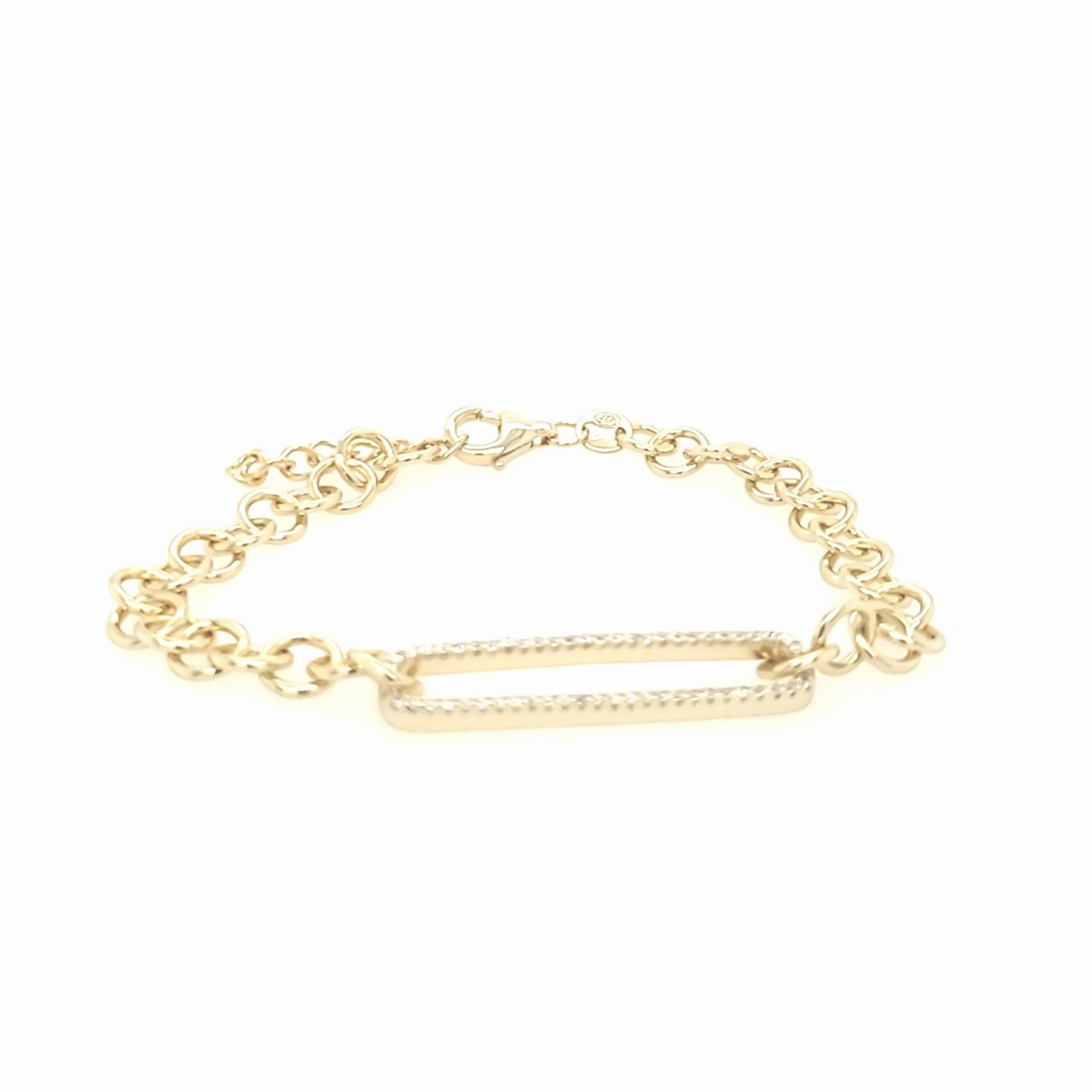 Sterling Silver Gold Plated CZ Long Rectangle Bracelet Silk Finish Alluring Charm
