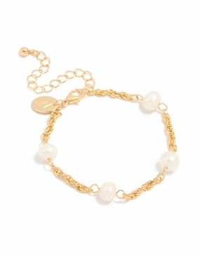 Value Picks Gold Plated Twist Freshwater Pearl Chain Bracelet