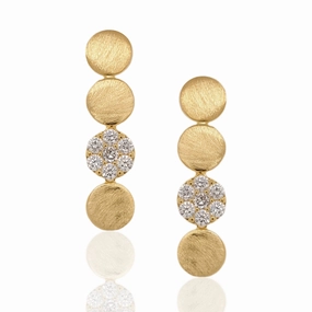 Gold Plated Sterling Silver Four Circle With CZ Cluster Earrings Contemporary Design Glow Mode