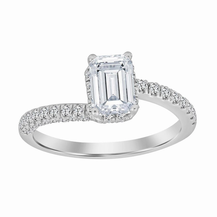 Vibrant Charm Gift For Her LADIES RING 1.25CT ROUND/EMERALD DIAMOND 14K WHITE GOLD