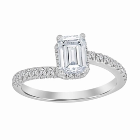 Vibrant Charm Gift For Her LADIES RING 1.25CT ROUND/EMERALD DIAMOND 14K WHITE GOLD