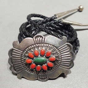 Statement Fit Handmade Design Rick Martinez Navajo Sterling Silver  Coral Bolo - Handmade Native American