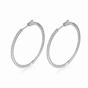 Sterling Silver 50mm Round CZ Hoop Earrings with 1.75mm CZs Highlight Feature Versatile Design