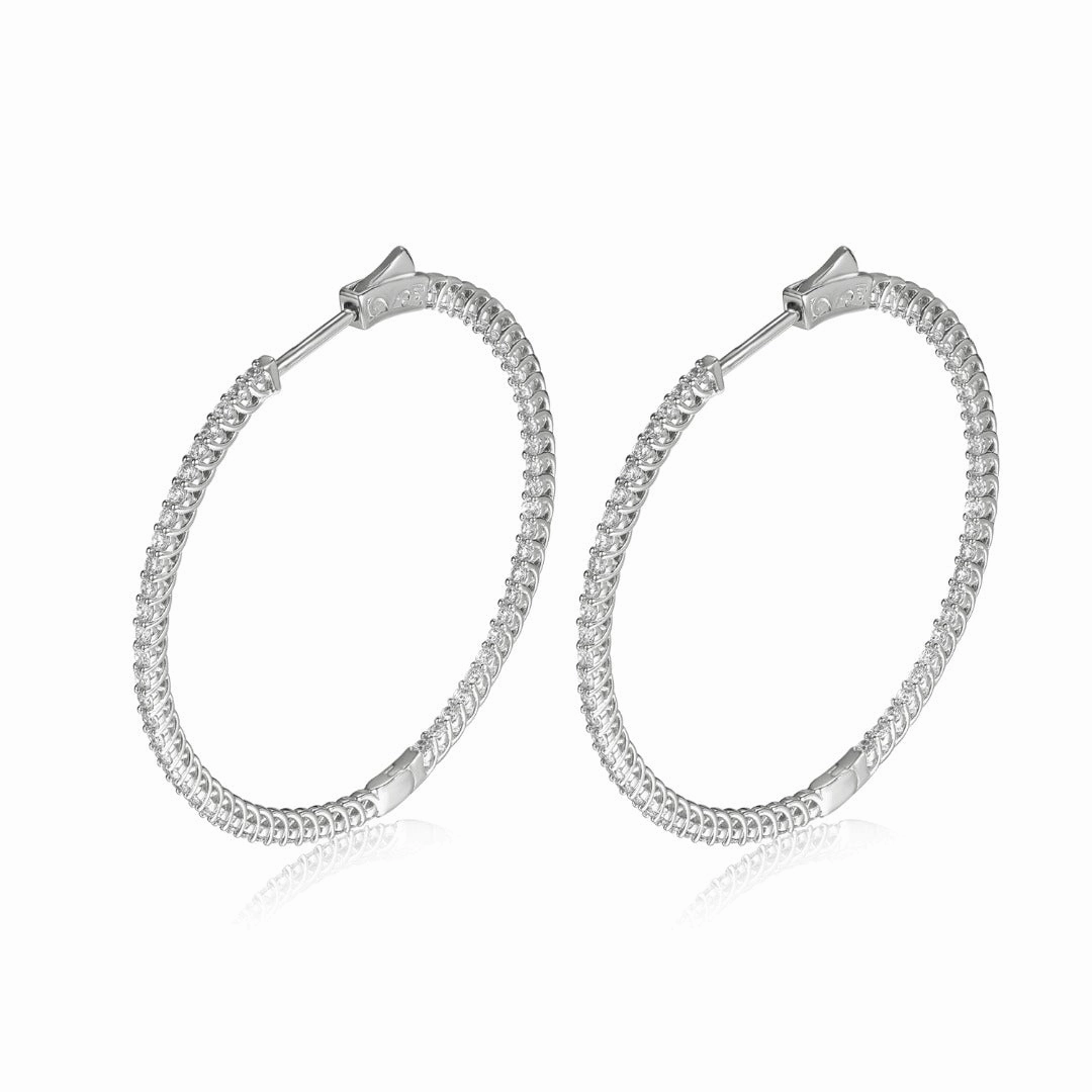 Sterling Silver 50mm Round CZ Hoop Earrings with 1.75mm CZs Highlight Feature Versatile Design