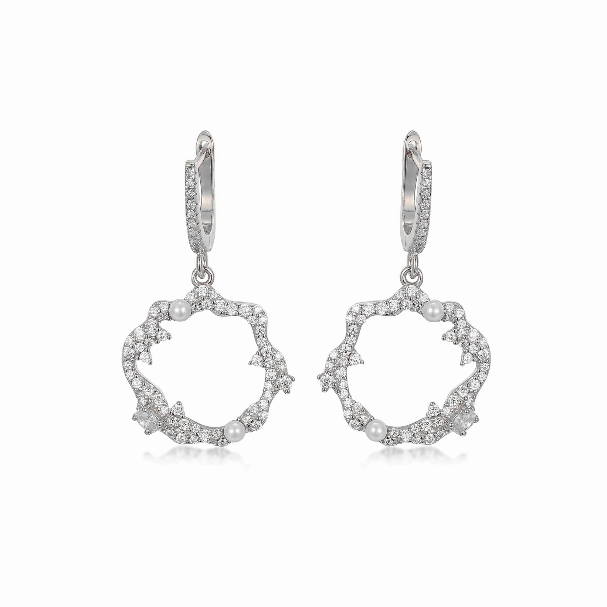 Sterling Silver Sprinkled CZ and Pearl Circle Earrings Playful Spark Subtle Pop
