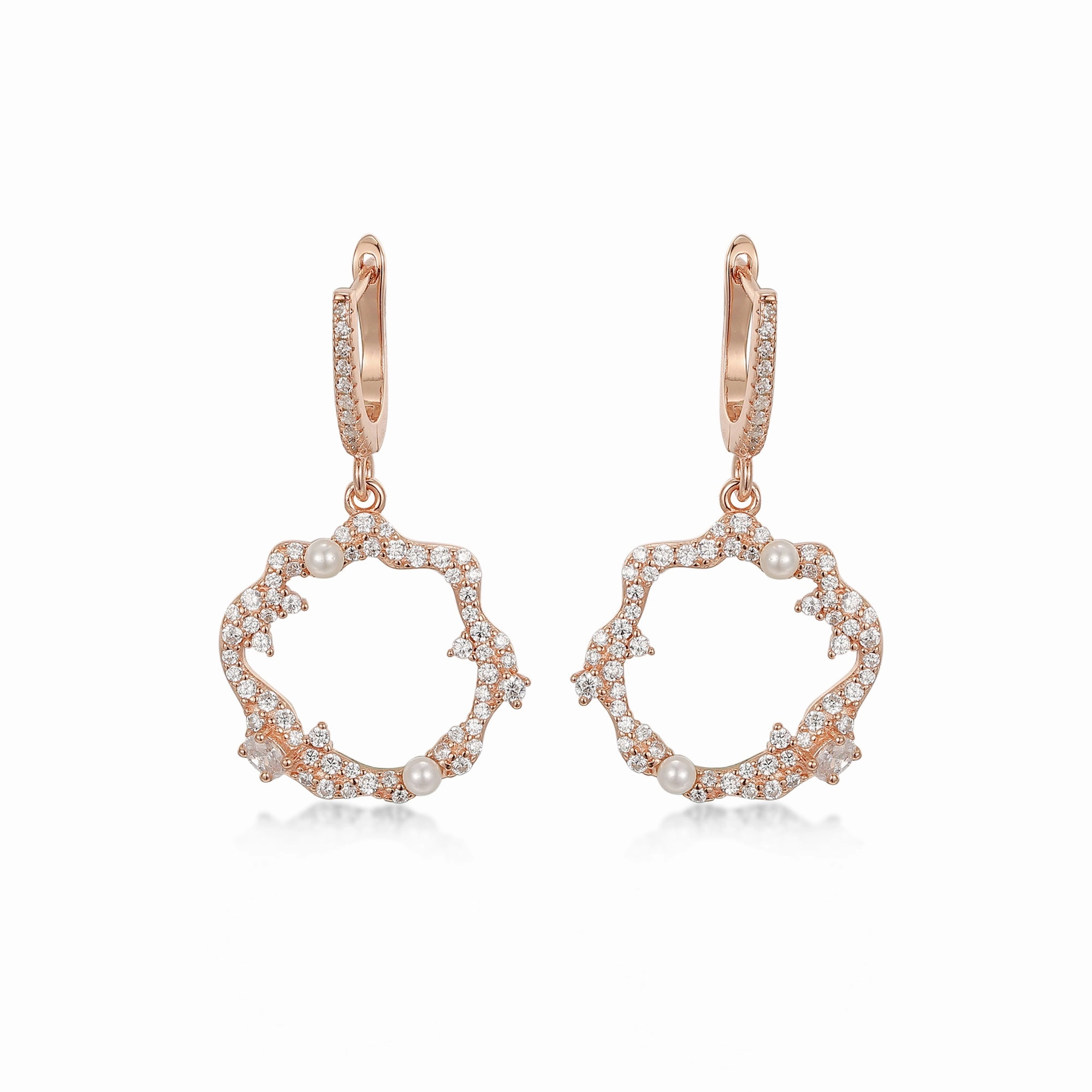 Sterling Silver Sprinkled CZ and Pearl Circle Earrings understated look