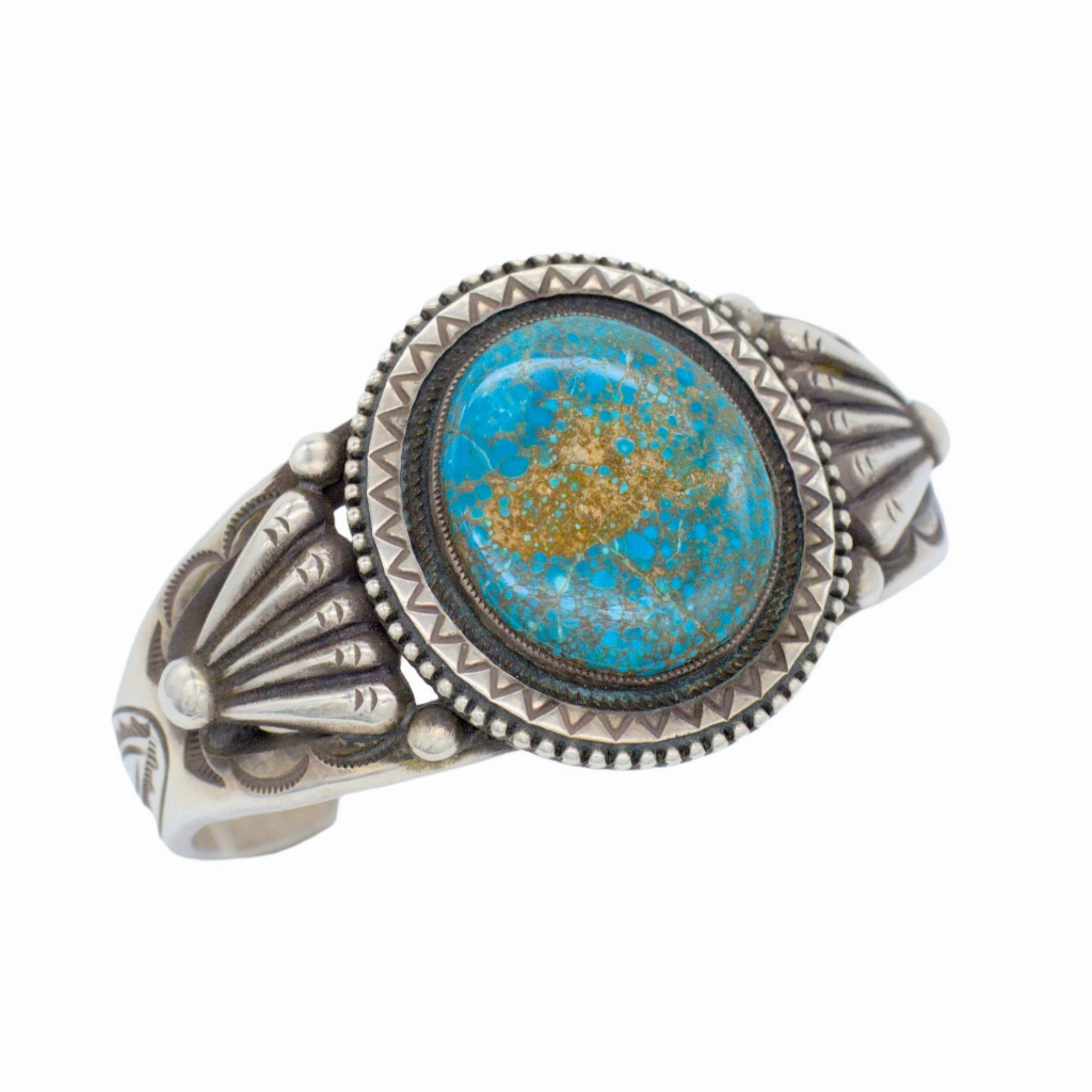 Cozy Detail Calvin Martinez Handmade Navajo Sterling Silver Turquoise Bracelet