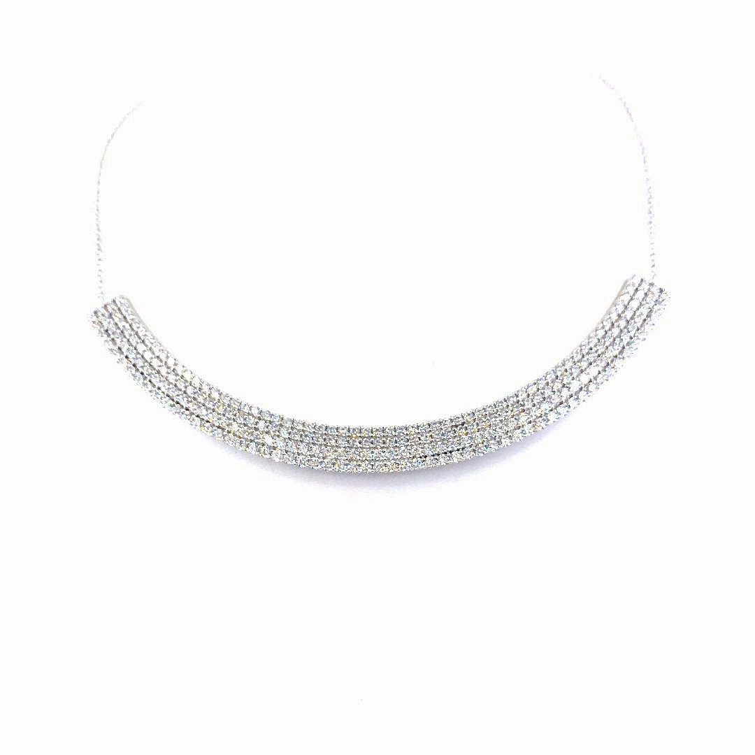 Layer mood Rhodium Plated Sterling Silver CZ Micropave Collar Necklace