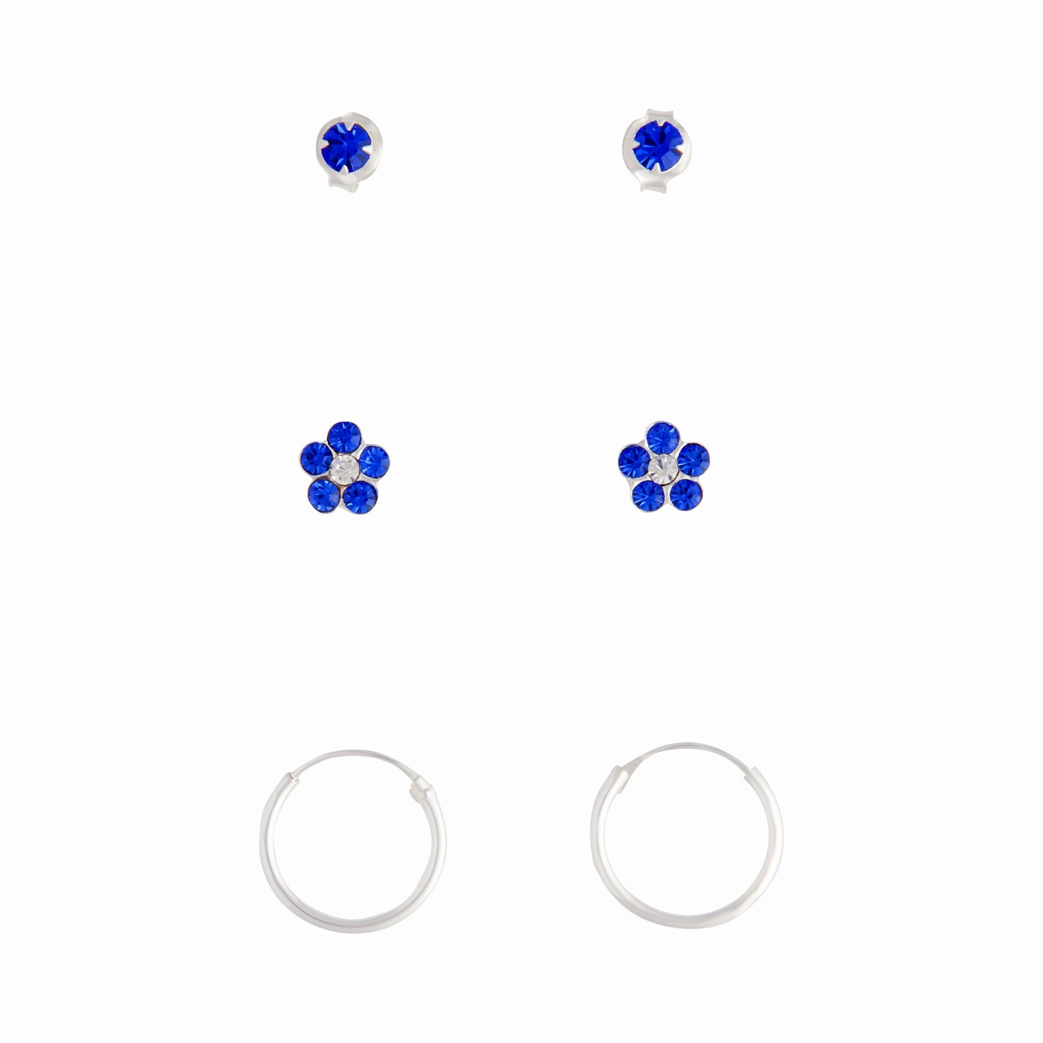 Sterling Silver Blue Stud, Flower & Hoop Pack Event Favorite