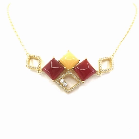 Natural Shine Gold Plated Red CZ Micropave Sterling Silver Necklace