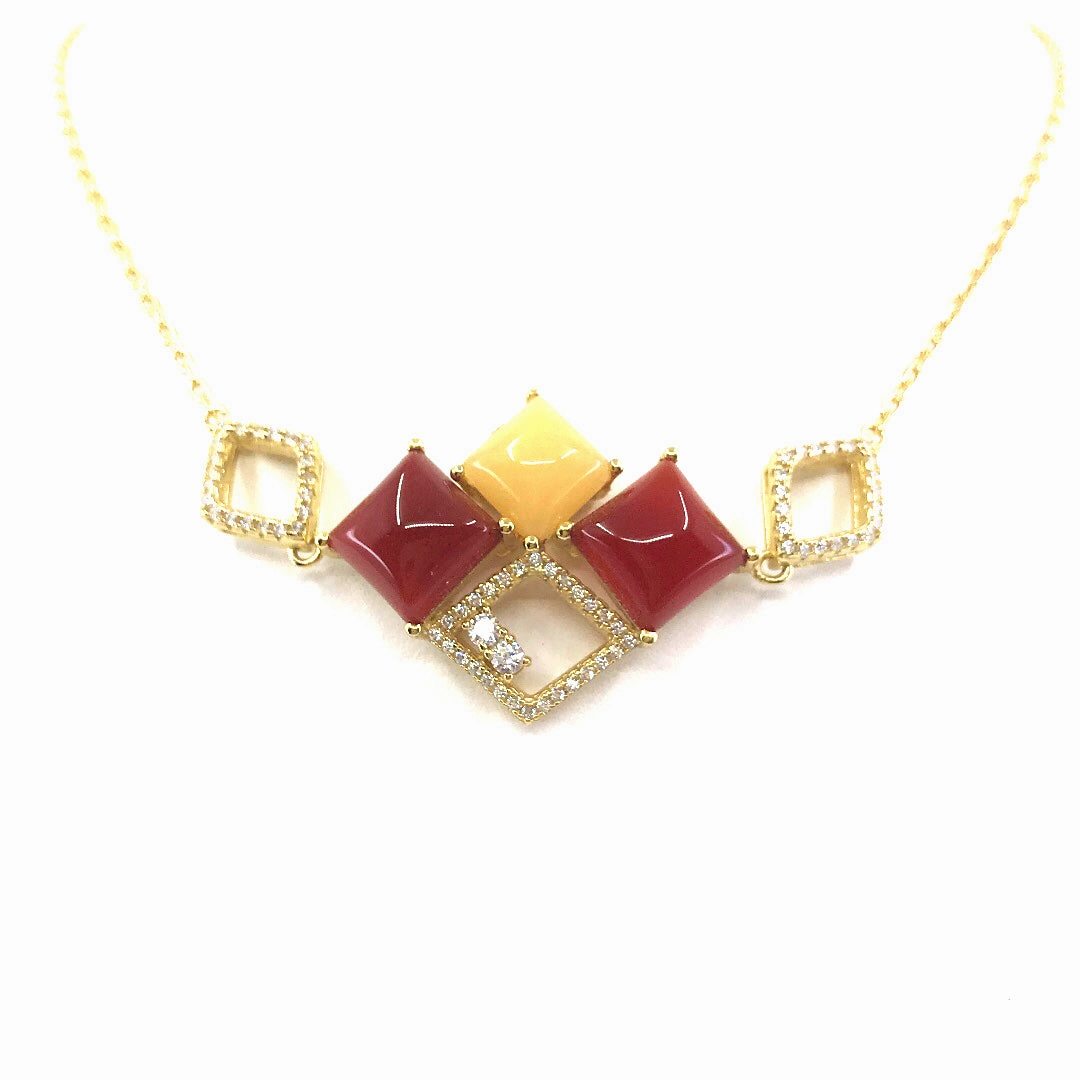 Natural Shine Gold Plated Red CZ Micropave Sterling Silver Necklace