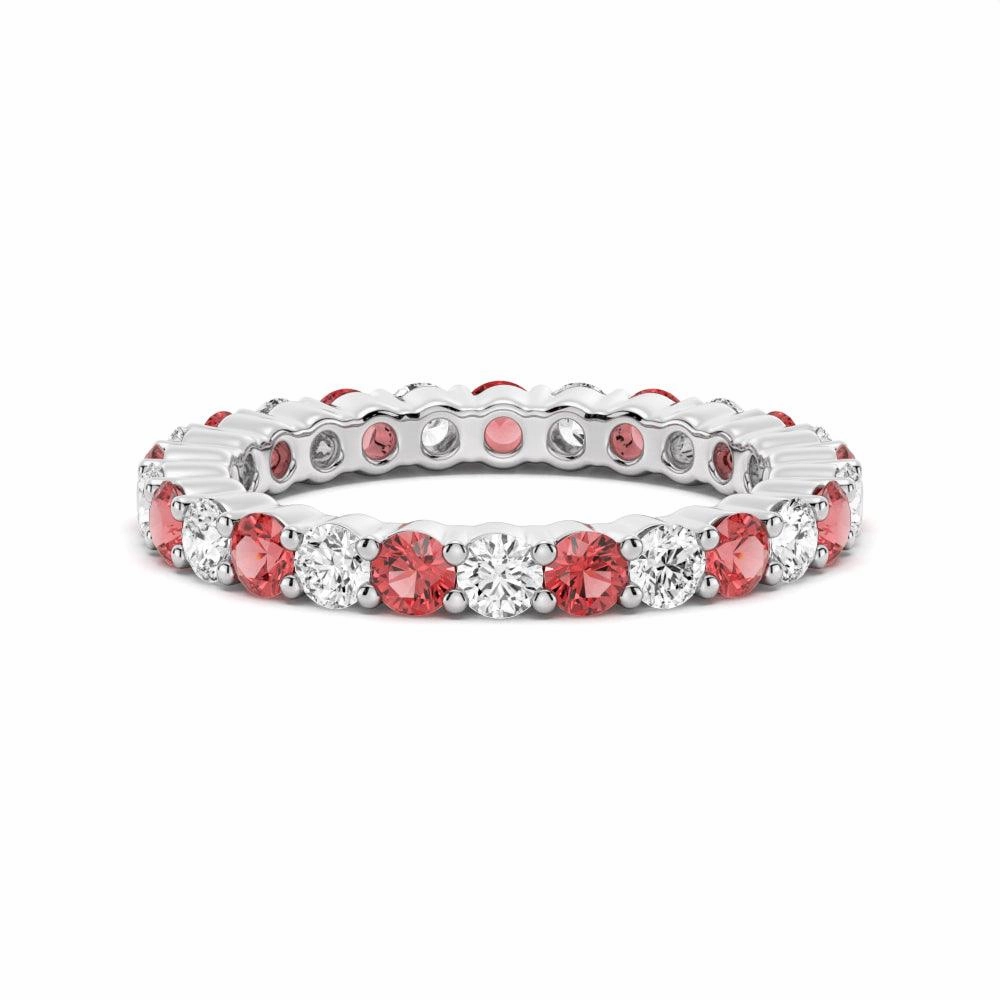 HighEnd Insignia Break Resistant Prong Set Ruby and White Sapphire Eternity Wedding Band