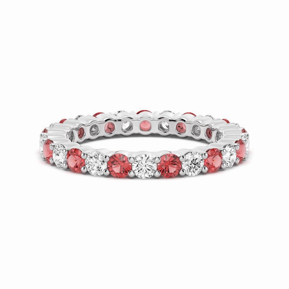 Prong Set Ruby and White Sapphire Eternity Wedding Band Custom Design Pieces Graceful Feature