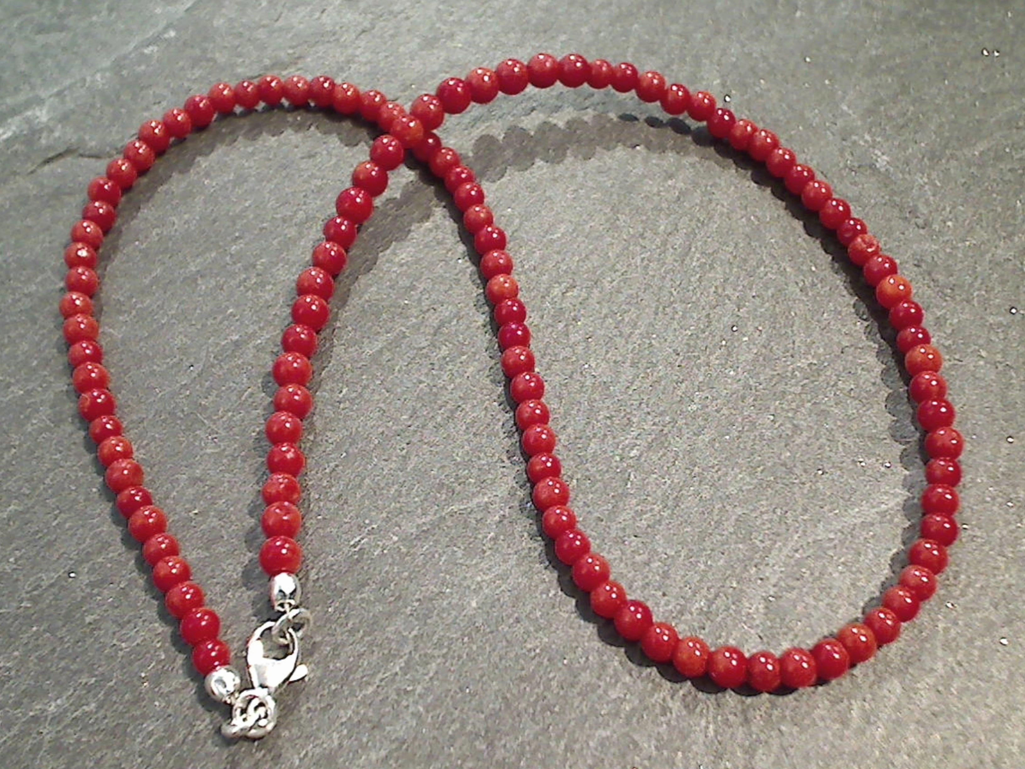 City Elegance Dazzling Style 14" Red Coral, Sterling Silver 3MM to 4MM Necklace