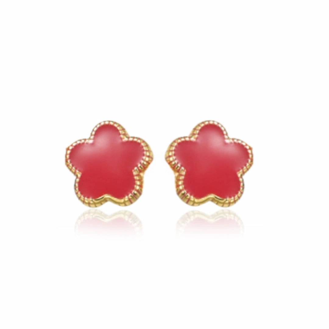 Casual Outfit Vibrant Jewelry Look Gold Plated Surgical Steel Enamel Flower 5 Petal Stud Earrings