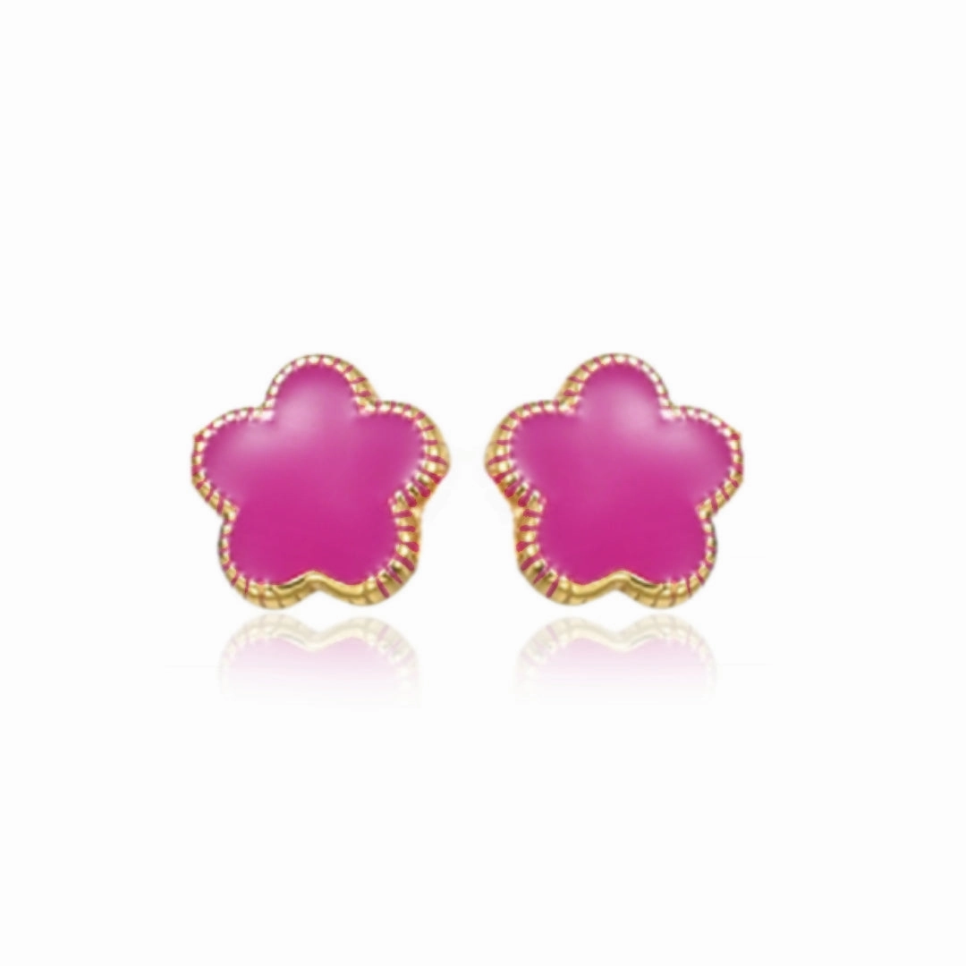 Layered Texture Romantic Occasion Gold Plated Surgical Steel Enamel Flower 5 Petal Stud Earrings