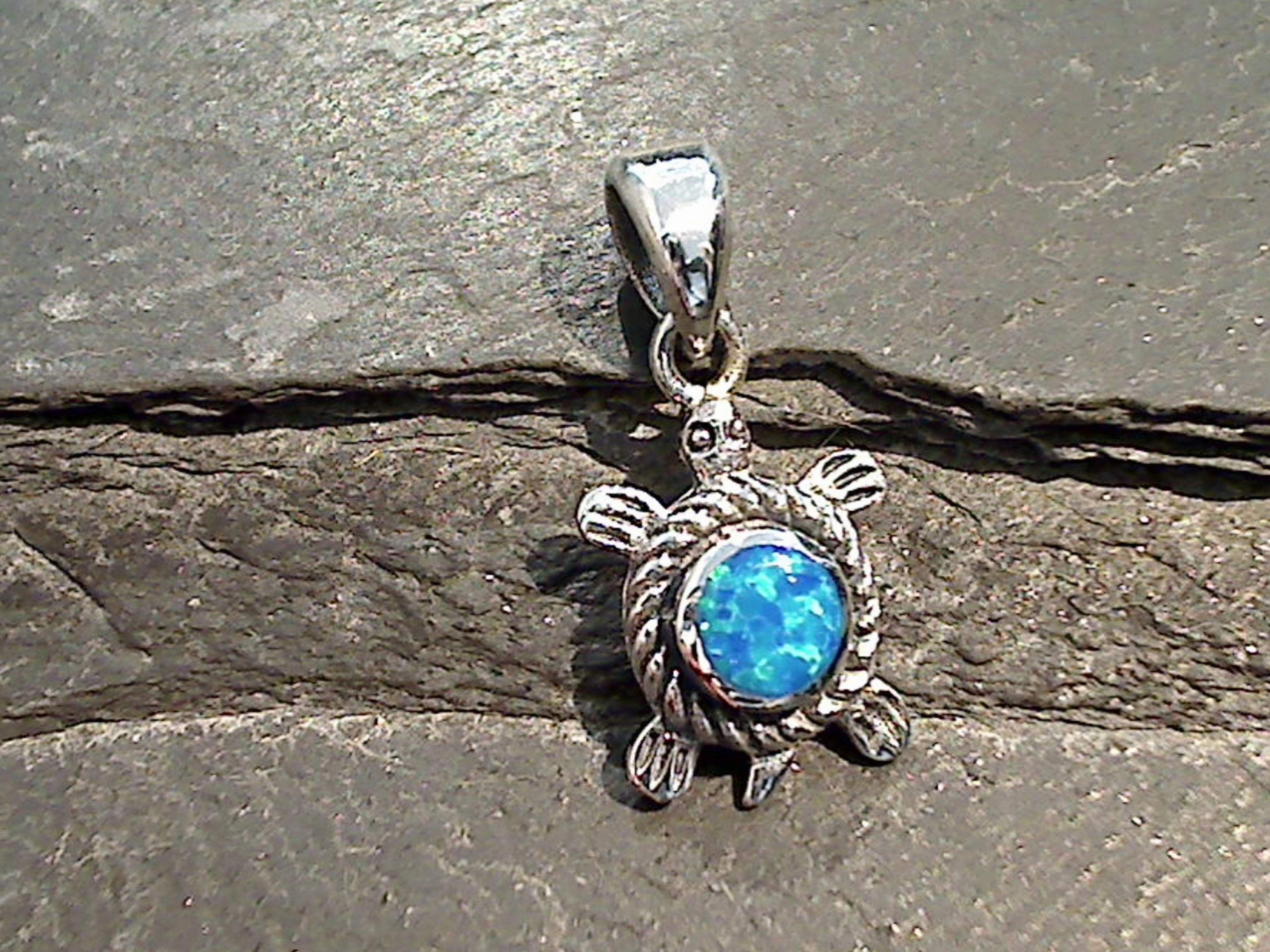 Subtle Beauty Lab Created Opal, Sterling Silver Small Turtle Pendant
