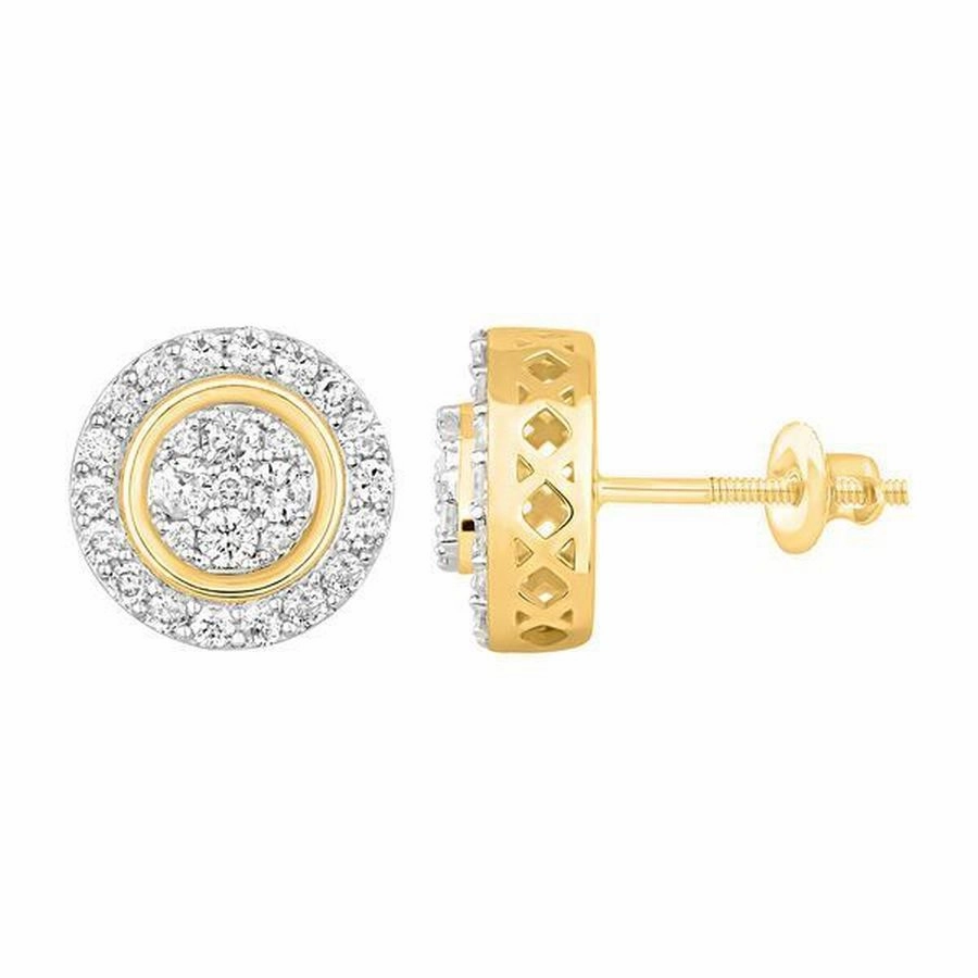 LADIES STUD EARRINGS 0.75CT ROUND DIAMOND 10K YELLOW GOLD Smooth Spark Effortless Match
