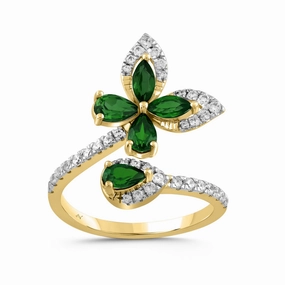 Shiny Creations Custom Styling LADIES RING 1.50CT ROUND/MARQUISE /PEAR/EMERALD DIAMOND 14K YELLOW GOLD (CENTER STONE 1.16CT EMERALD DIAMOND)