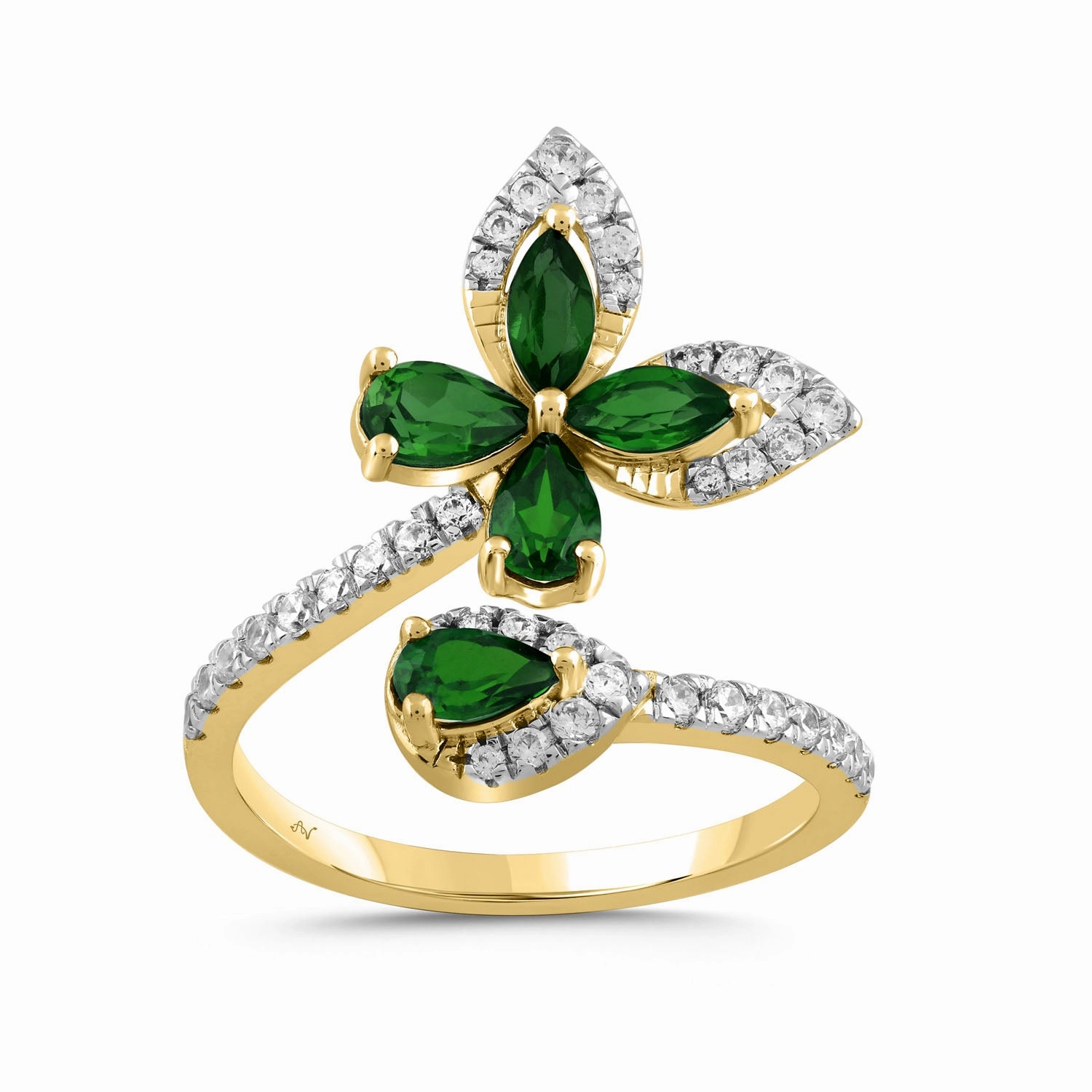 Shiny Creations Custom Styling LADIES RING 1.50CT ROUND/MARQUISE /PEAR/EMERALD DIAMOND 14K YELLOW GOLD (CENTER STONE 1.16CT EMERALD DIAMOND)