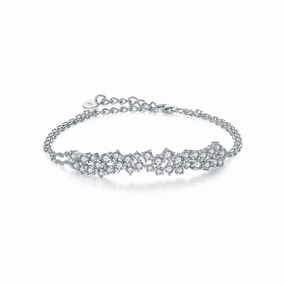 Glam Pairing Sterling Silver CZ Sprinkled Bar Bracelet on Double Chain