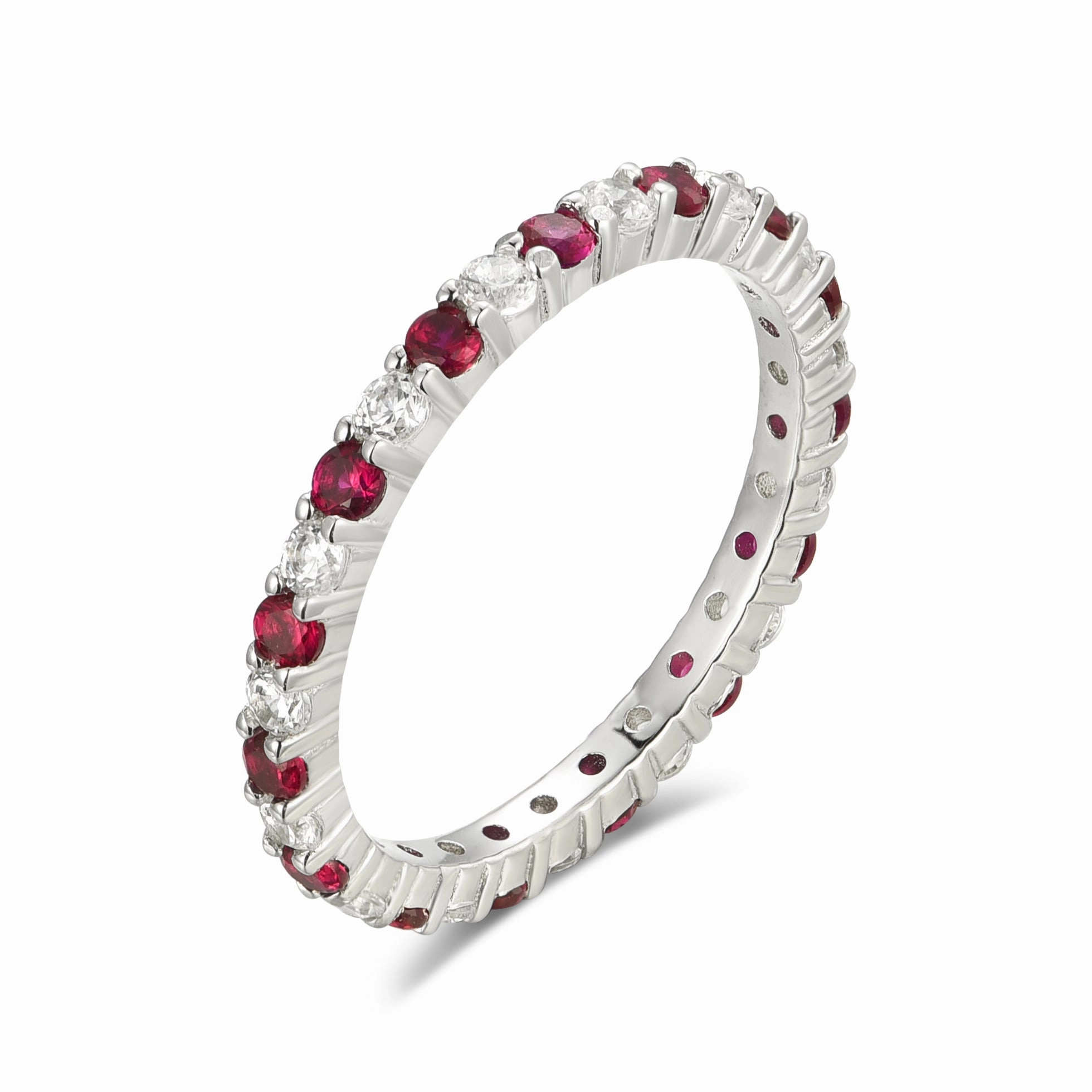 Sparkle Vibe Premium Highlight Rhodium Plated Sterling Silver Alternating Clear and Colorful CZ Eternity Band Ring