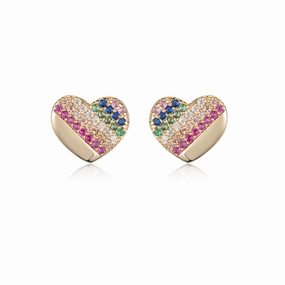 Gold Plated Surgical Steel ? Colorful CZ Heart Shaped Earrings Expressive Touch Elegant Update