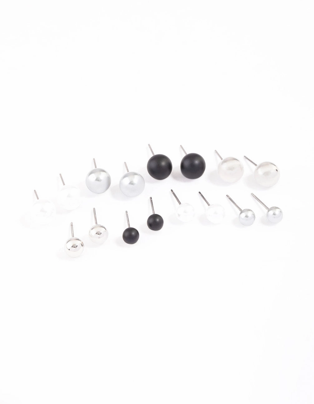 Mixed Metal Pearl & Ball Stud Earrings 8-Pack Wedding Look Shimmering Detail